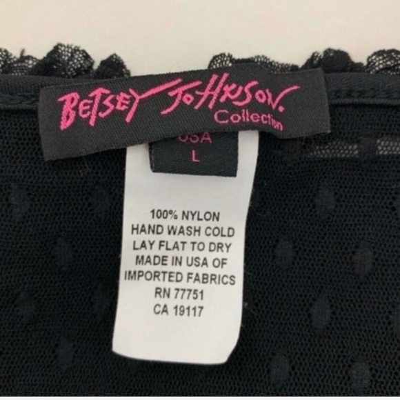 Vintage Y2K Betsey Johnson black swisss lace Polka Dot top L - Picture 3 of 3